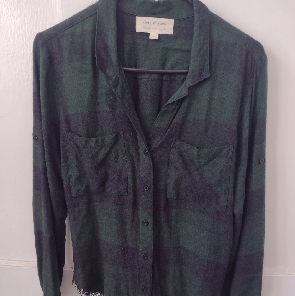 Anthropologie Cloth & Stone Forest Green Plaid Shirt